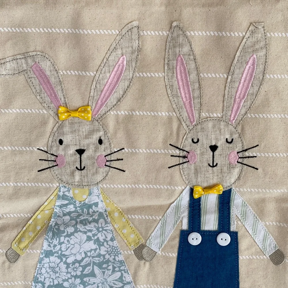 Hip & Hop Easter Boy & Girl Bunny Rabbits Table Runner 3D Spring Gray